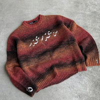 Pull en maille pour homme à manches longues, doux, personnalisé, streetwear, rayé, logo imprimé à l'écran, tricot court, maille en mohair douce, manches côtelées