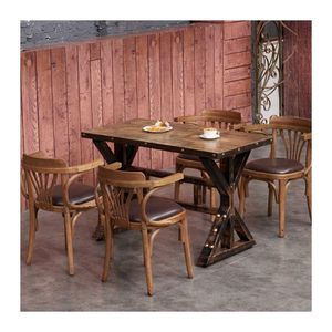 Vintage retrò <span class=keywords><strong>ristorazione</strong></span> ristorante set di mobili Coffee Shop in legno all'aperto fast food bar tavolo <span class=keywords><strong>e</strong></span> <span class=keywords><strong>sedie</strong></span> set - Product Image 1