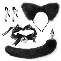 SM Sexy Queue de Renard Plug Anal Bandeaux Oreilles de Chat Collier Clochette en Dentelle Pince à Tétons Jeu de Rôle Bondage Ensemble Catgirl