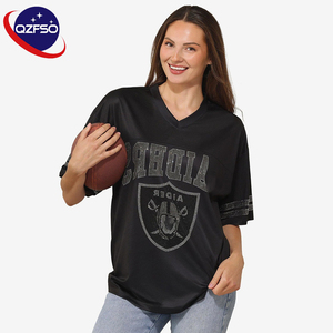 QZFSO Custom Sublimation Soccer T Shirt American Football Uniform <b>Top</b> <b>Rhinestone</b> <b>Mesh</b> Fabric Rugby Sport Jersey for Women - Product Image 1