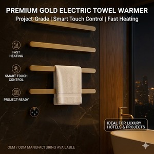 Sèche-serviettes électrique mural intelligent en acier inoxydable 304, finition or brossé de luxe, avec minuterie numérique, pour salle de bain (vente en gros) - Product Image 3