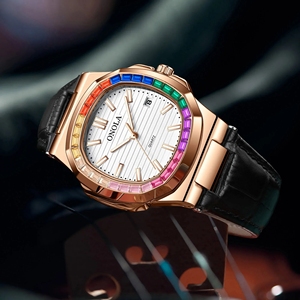 Montres <span class=keywords><strong>pour</strong></span> hommes ONOLA Mode Arc-en-ciel Diamant glacé Étanche Bracelet en cuir <span class=keywords><strong>Homme</strong></span> d'affaires Horloge Nouvelle conception classique de luxe <span class=keywords><strong>Montre</strong></span> à quartz - Product Image 3