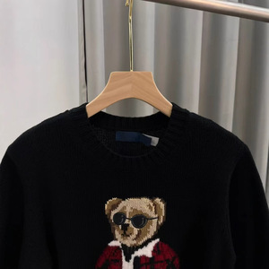 <span class=keywords><strong>Pull</strong></span> en tricot à col rond et manches longues pour <span class=keywords><strong>femme</strong></span>, en coton teint en fil, broderie ours <span class=keywords><strong>rouge</strong></span>, nouvelle collection automne-hiver coréenne - Product Image 3