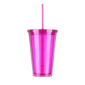 Nouvelle tasse à eau réutilisable en plastique à couvercle plat, double paroi, transparente, portable, avec revêtement anti-corrosion et paille, simple et sûre pour les aliments - Product Image 4