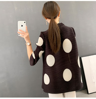 Chaqueta de Mujer con Estampado de Lunares, Talla Grande, Transpirable, Delgada, Ecológica, Informal, de Verano, con Cuello Alto y Pliegues, Estilo Cardigan