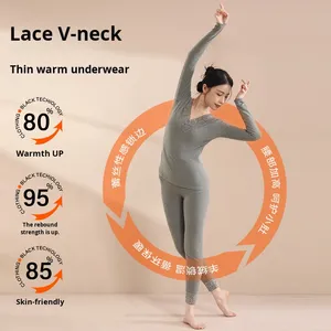Cachemire soie <span class=keywords><strong>sous</strong></span>-<span class=keywords><strong>v</strong></span>êtement <span class=keywords><strong>thermique</strong></span> femmes automne hiver doublé polaire épais respirant tricoté genou Protection ventre contrôle - Product Image 2