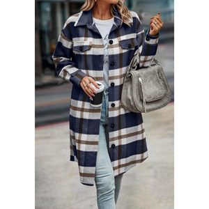 Chemise en flanelle à manches longues boutonnée sur mesure pour femmes, veste shacket à carreaux pour la mode d'automne 2025, manteaux en laine pour l'hiver et l'automne - Product Image 3