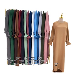 Vestido Maxi Musulmán de Moda, Modesto y Transpirable, de Poliéster, con Cuello, Puños con Volantes, Bolsillos Laterales Plisados y Cremallera Trasera Invisible - Product Image 1
