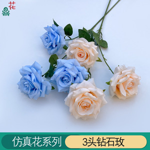 Décorations murales de mariage rondes en fleurs de soie, roses diamantées à trois têtes, style naturel, fabriquées en Chine - Product Image 2