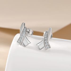 Pendientes de Botón de Plata de Ley con Circonita y Baño de Rodio, Diseño Geométrico de Moda para Mujer, Regalo para Bodas, Aniversarios y Fiestas - Product Image 6