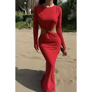 Robe longue rouge basique, élégante, pour couvrir les maillots de bain - Product Image 6