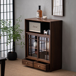 Guanlan Tea House Chinese Style Walnut Wood Storage Cabinet With Glass Doors For Tea Sets And <b>Teacups</b> Living Room Cabinet - Product Image 3