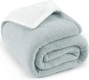 Selimut rajut lembut hangat, selimut mewah bulu domba reversibel setengah kain Velvet untuk tempat tidur Sofa