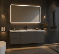 Ensemble de meuble-lavabo mural moderne en céramique avec miroir LED intelligent, double vasque et meuble de rangement étanche