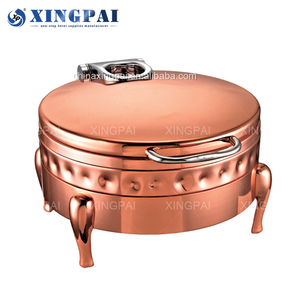 XINGPAI Dubai <span class=keywords><strong>Hotel</strong></span> Suministros Chaffing Dish Pour Buffet <span class=keywords><strong>Deluxe</strong></span> Rose Gold Martillado Acero inoxidable Cheffing Platos de lujo - Product Image 5