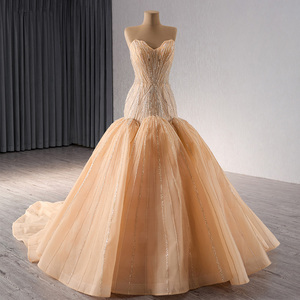 Robe de soirée sirène en cristal de champagne de luxe pour femmes, robe de mariée, robe de bal longue formelle, Rsm241061 - Product Image 3