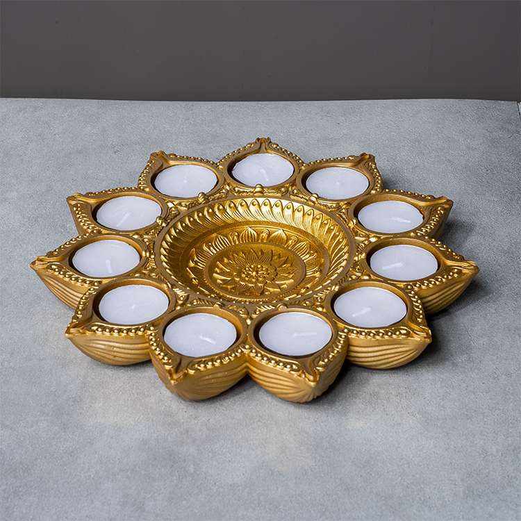 Hindu light festival Diwali god shiva gold candlestick mirrors and candlesticks