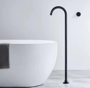 Robinet de lavabo monotrou de style moderne avec support au sol Robinet en laiton avec noyau de valve en céramique Robinet doseur à une poignée - Product Image 1