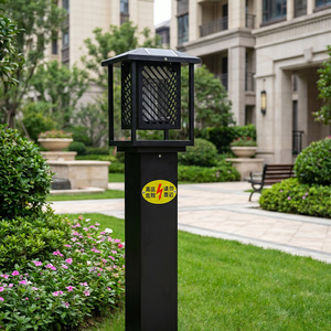 Lámpara antimosquitos con energía Solar, trampa eléctrica para insectos, resistente al agua, para exteriores, luz para jardín, césped, acero inoxidable negro - Product Image 1