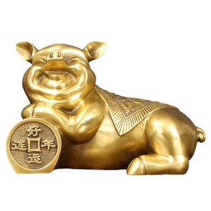 Copper World Brass Lucky Pig Figurine Handmade Yellow Big Sleeping For Home Office Decoration Chinese New Year Gift - Product Image 4