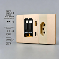 Prise murale en aluminium YuHe Group, 1 prise brésilienne, 1 USB-C, 1 USB-A, câble rétractable de 80 cm, Smart Life, 10A, haute puissance, charge rapide