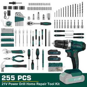 Ensemble d'outils électriques sans fil au lithium 20V en acier au chrome-vanadium, perceuse électrique multifonctionnelle avec mallette rigide, garantie 3 ans - Product Image 2