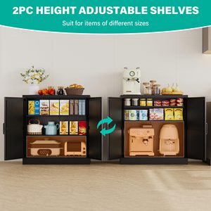 Buffet de cuisine style farmhouse noir de 36 pouces avec portes battantes en X et étagères réglables pour cuisine, salle à manger, buanderie - Product Image 2