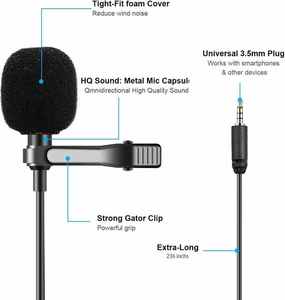 Casque filaire de Microphone à condensateur Lavalier omnidirectionnel BY-M1 pour <span class=keywords><strong>téléphone</strong></span> intelligent DSLR matériau métallique antibruit - Product Image 2