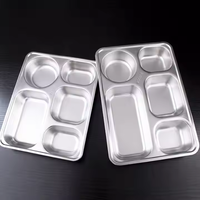 Plateau de nourriture Offre Spéciale de qualité commerciale-Plaque de riz à 5 compartiments en acier inoxydable 304 pour cafétérias et restauration institutionnelle