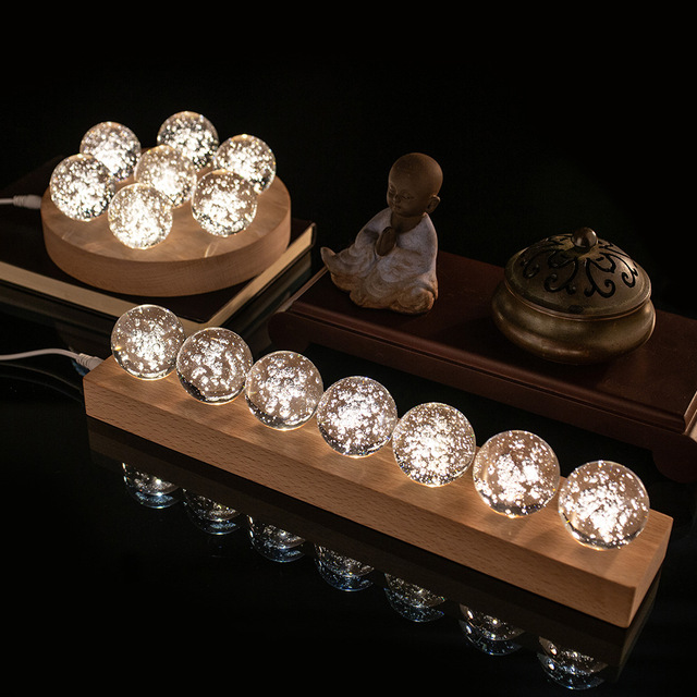 Crystal Cracked Glaze Bubble Sphere Night Light Solid Glass Orb Mood Lamp with LED Base