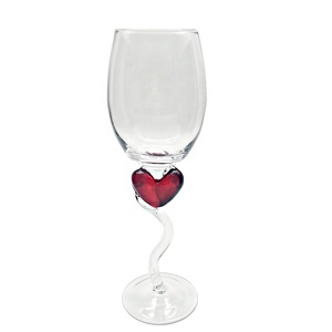 Tazza di <span class=keywords><strong>vetro</strong></span> trasparente Verde red swirl stelo rosso cuore staminali bicchiere di Vino calice - Product Image 2