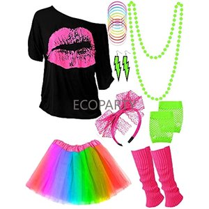 1980s Prom 80s Collar Diadema Guantes Rodilleras Pulsera Gafas Conjunto Prom Dress Up para niñas Fiesta Accesorios de disfraces - Product Image 1
