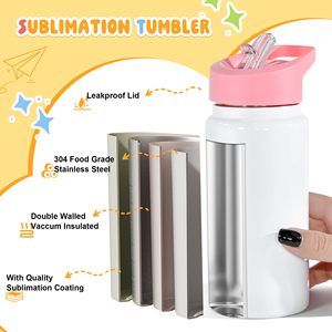15 OZ Kids Sublimation Tumbler Stainless Steel Bottles Vacuum <b>Flask</b> Tumblers <b>with</b> Sippy Up Lid and <b>Straw</b> Sport Kids Skinny Cups - Product Image 2