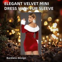 Femmes élégant velours solide robe moulante manches en fourrure décontracté respirant écologique Mini taille naturelle printemps été automne