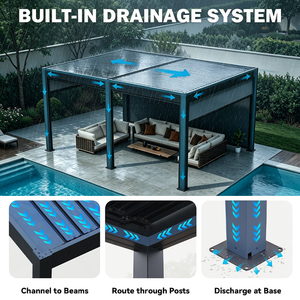 <span class=keywords><strong>Pergola</strong></span> autoportante motorisée en aluminium avec persiennes réglables Porte coulissante en verre étanche au vent Bioclimatique Télécommande <span class=keywords><strong>à</strong></span> LED - Product Image 6