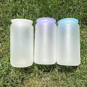 Mug en verre transparent vierge de 16 oz pour sublimation avec couvercle en PP et paille, idéal pour impression par transfert thermique pour café glacé et soda - Product Image 4