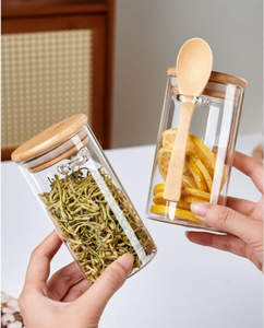Regalos IStapromo, Frascos de Vidrio Herméticos de 10 oz con Tapas de Bambú y Cucharas, Recipientes de Cocina para Café, Azúcar, Granos, Té, Especias, con Soporte de Bambú - Product Image 3