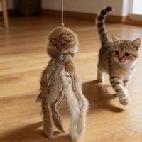 Jouet pour chat en vraie fourrure de lapin personnalisé, tête d'octopus, queue longue, pour chats, chiens, souris, jouet en peluche doux en fourrure de lapin pour animaux de compagnie