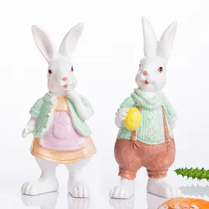 Arte artigianale fatta a mano coniglietto di pasqua statua di coniglio primavera resina coniglietto scultura decorativa decorazione per la casa e regalo