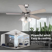 Ventilateur de plafond décoratif classique rétro à 5 pales avec lumière, finition nickel patiné, à chaîne, pour salon et bureau