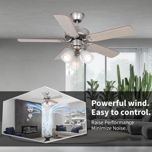 Quạt trần trang trí có đèn, kiểu cổ điển retro, phòng khách, văn phòng tại nhà, màu niken mờ, dây kéo - Product Image 3