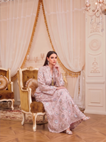 Élégante Robe Longue Maxi Musulmane Brodée de Paillettes Florales, Col Montant, Ceinture à Pompons, Manches Longues, Longueur Cheville, Idéale pour les Fêtes