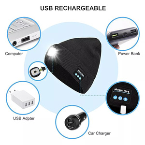 Casquettes et chapeaux de crâne chauds multi-usages pour sports d'hiver avec lampe <span class=keywords><strong>frontale</strong></span> à LED Bluetooth 5.0 Bonnets de musique tricotés sans fil pour hommes femmes - Product Image 5