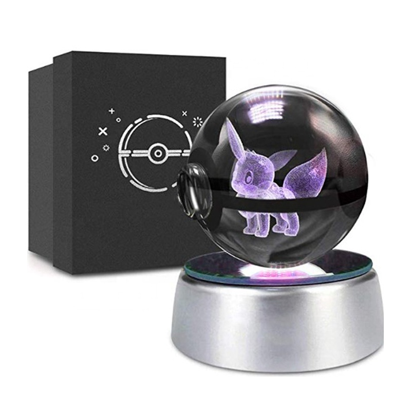 50Mm 60Mm 80Mm Hot Selling 3d Laser Crystal Ball Poke Ball Action Figures Groothandel