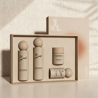 Soins de la peau de luxe, pot en verre cosmétique personnalisé dégradé givré, flacon pompe pour sérum et lotion en verre avec bouchon et boîte
