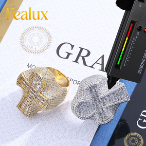 Fealux: Хит продаж! Мужские кольца с крестом в стиле хип-хоп, инкрустированные муассанитами VVS, серебро 925 пробы, для свадьбы и вечеринок - Product Image 1
