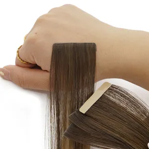 Fita em extensões de cabelo humano 100% cabelo virgem russo longo e reto cutícula alinhada mini fita dupla desenhada cabelo invisível