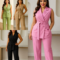 Ensemble pantalon long à jambes larges de haute qualité pour femmes, élégant et décontracté, costume deux pièces chic pour l'été