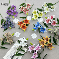 Bunga Lily Mewah 3 Tangkai, Harga Grosir Pabrik, Kualitas Tinggi, Bunga Artificial untuk Dekorasi Ruangan QYYN-679