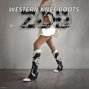 Botas Altas hasta la Rodilla Estilo Occidental para Mujer, Tacón Cuadrado, Deslizables, de Cuero, Punta en Pico, Fabricación Personalizada, Botas Altas hasta la Rodilla 2026 - Product Image 2